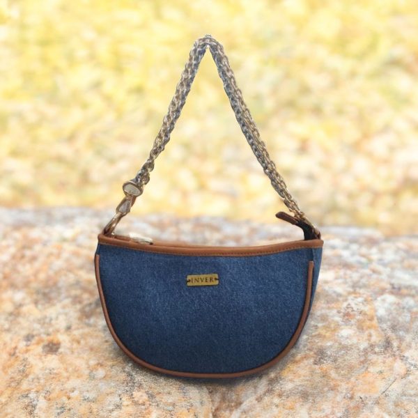 Denim Dancer Crescent Crossbody Handbag For Women - Blue